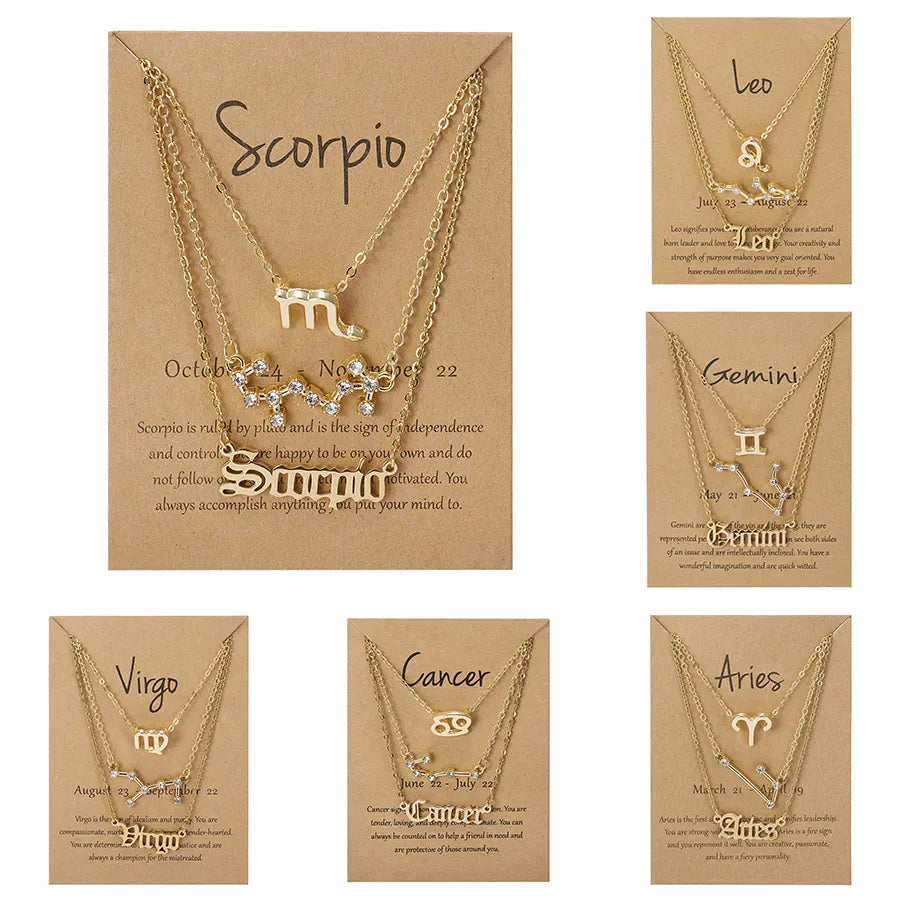 3pcs/set Zodiac Sign Necklace